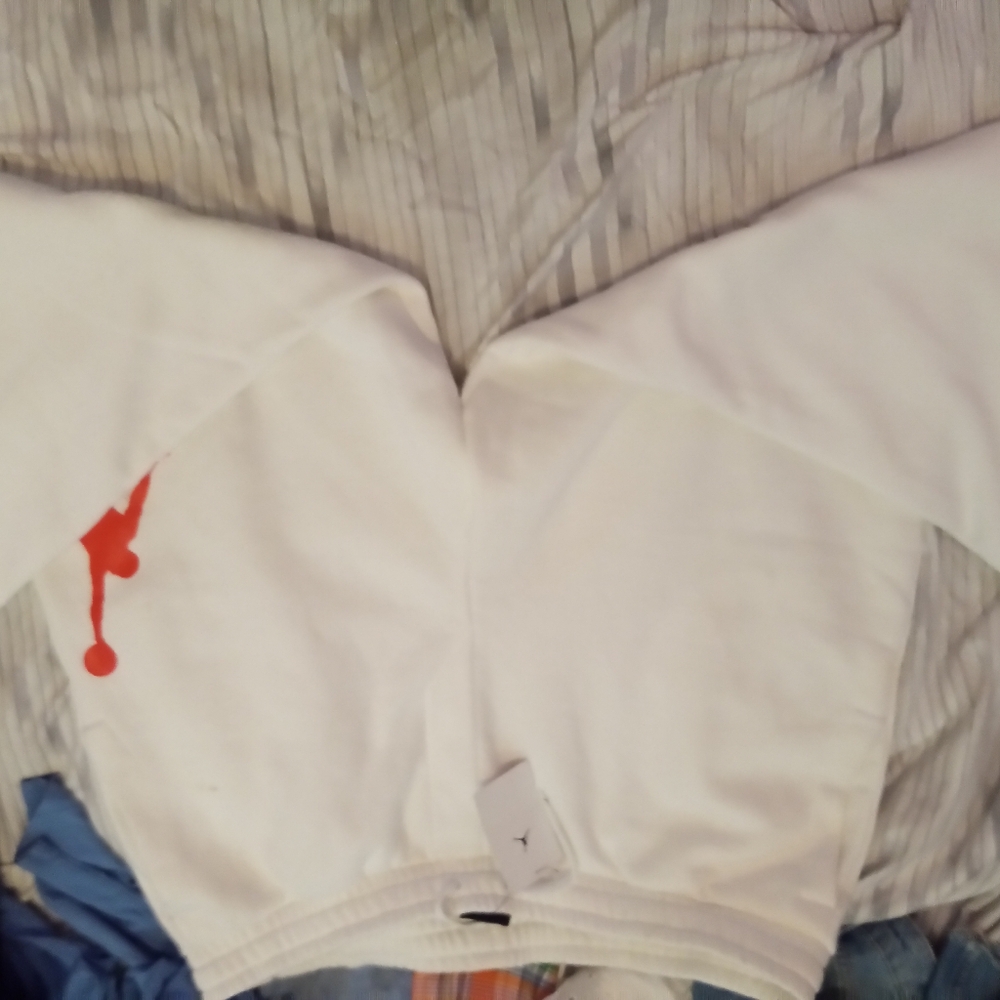 Jordan White Sweatpants with Red Logo